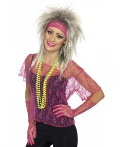 Smiffys 80s Lace Net Top, Gloves And Headband Set