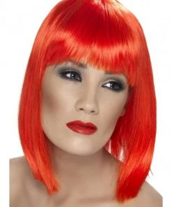 Smiffys Wigsc Short Neon Red Blunt Glam Wig