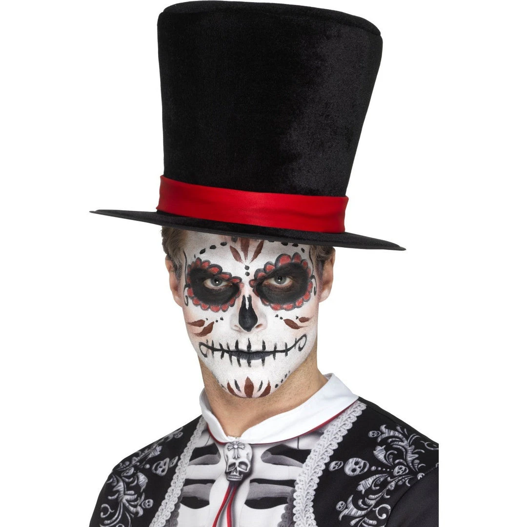 Smiffys Day Of The Dead Black Top Hat Hats & Headwear 1 Smiffys Day Of The Dead Black Top Hat Hats & Headwear