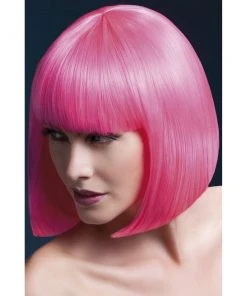 Smiffys Neon Pink Bob Fever Wig - Elise