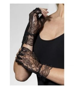 Smiffys Fingerless Lace Gloves - Black 1980's