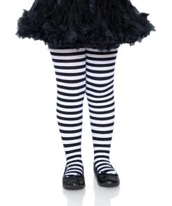 Tomfoolery Girls Stripe Tights Black & White Accessories