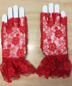 Interalia Group Gloves - Red Lace Fingerless 1980's