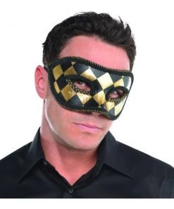 Amscan Harlequin Black & Gold Men's Mask