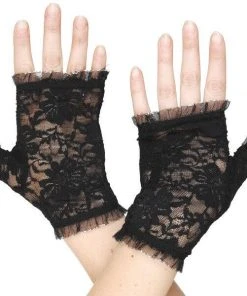 Tomfoolery 1980's Lace Fingerless Black Gloves - Dr Toms