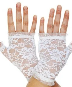 Tomfoolery Lace Fingerless White Gloves - Dr Toms 1980's