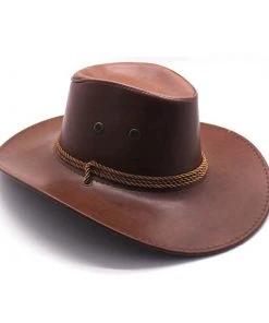 JD Party Leather Look Cowboy Hat - Red Brown Hats & Headwear
