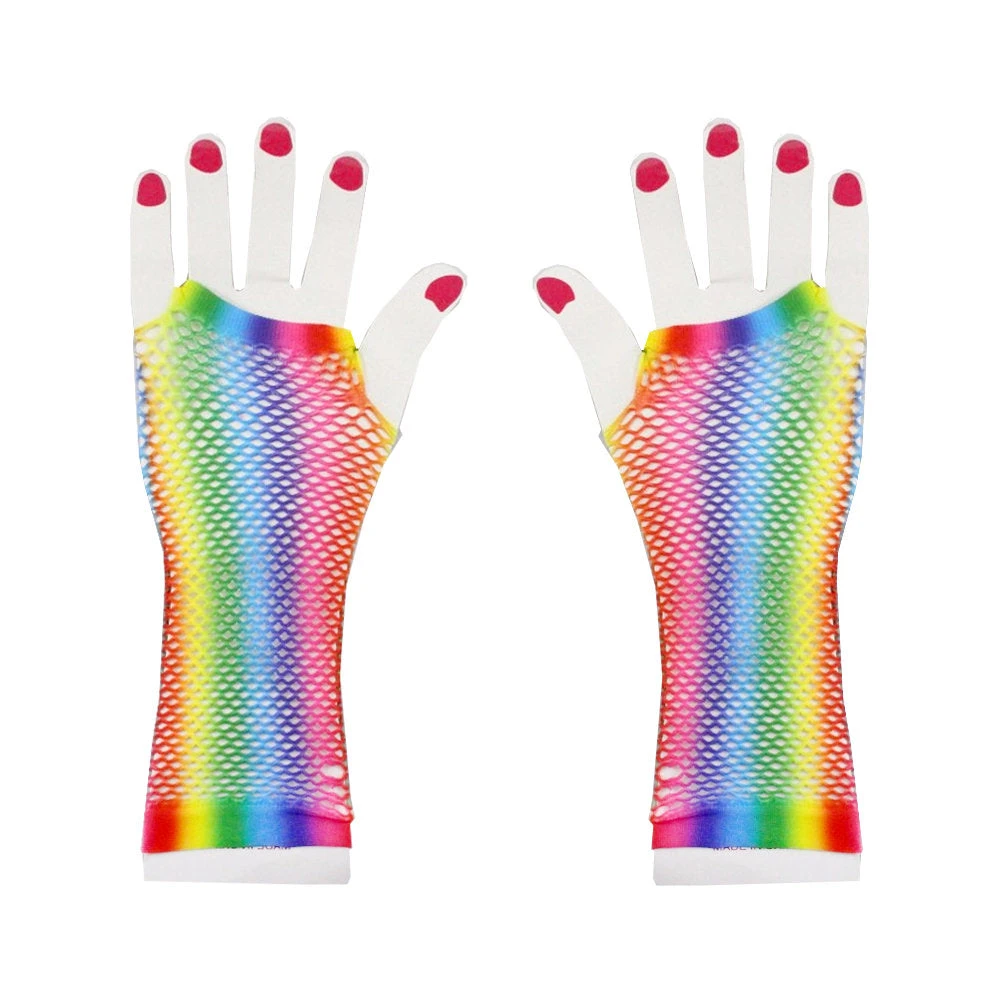 Trademart Long Rainbow Fishnet Gloves 1 Trademart Long Rainbow Fishnet Gloves