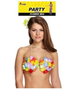 Allen Trading Around The World Luau Hawaiian Multi Coloured Flower Bra