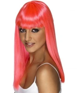 Smiffys Neon Pink Long Straight Glamourama Wig Wigsc