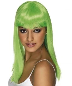 Smiffys Neon Green Long Straight Glamourama Wig Wigsc