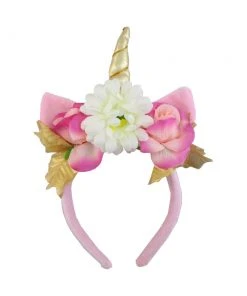 Trademart Pink Unicorn Headband With Flowers & Gold Horn
