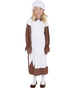 Smiffys Poor Victorian Girls Costume - Brown & White Girls Costumes