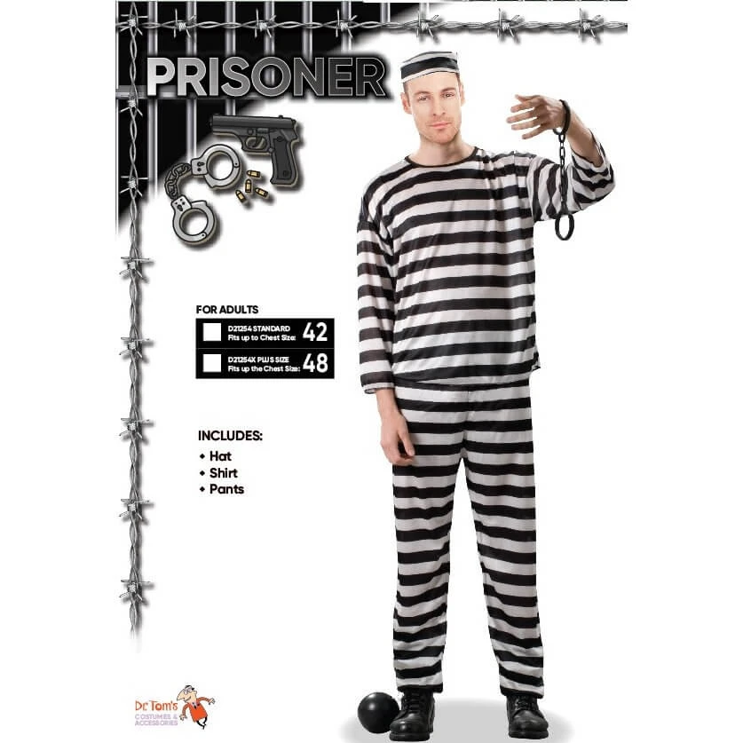 Tomfoolery Mensc Prisoner Black & White Adult Costume - Dr Toms 1 Tomfoolery Mensc Prisoner Black & White Adult Costume - Dr Toms
