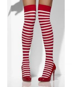 Smiffys Accessoriesc Red And White Striped Opaque Hold-Ups