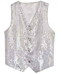 Swedia's Sequined Silver Vest With Buttons