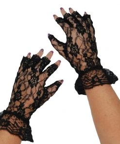Swedia's 1980's Short Lace Fingerless Gloves - Black