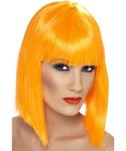 Smiffys Short Neon Orange Blunt Glam Wig Wigsc
