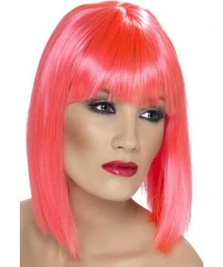 Smiffys Short Neon Pink Blunt Glam Wig Wigsc