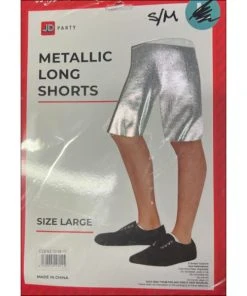 JD Party Adult Metallic Long Shorts - Silver
