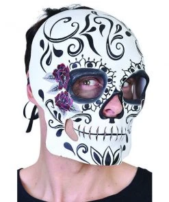 Tomfoolery Black And White Sugar Skull Mask