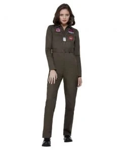 Smiffys Ladiesc Top Gun Ladies Costume In Khaki- Smiffy's