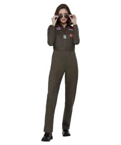 Smiffys Ladiesc Top Gun Ladies Costume In Khaki- Smiffy's